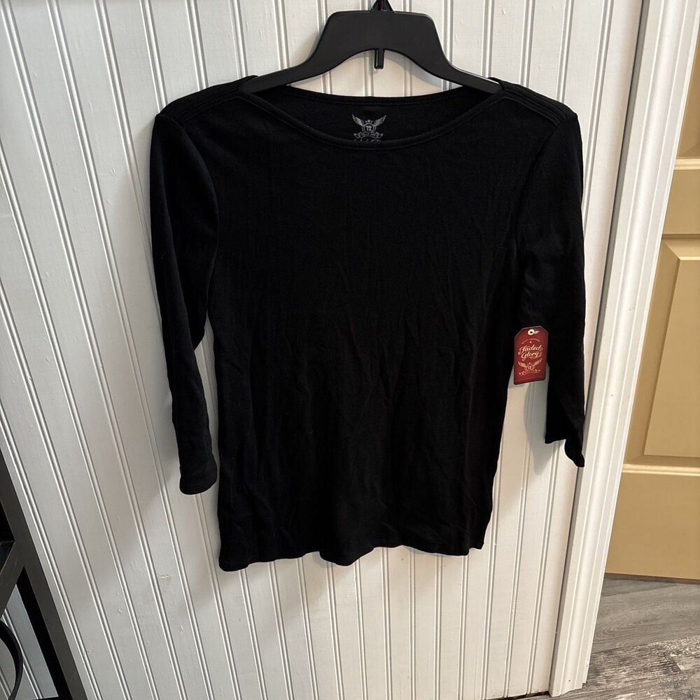 Women faded glory L 12-14 Black 3/4 Sleeve Shirt top Gift fall NWT Chest 35"